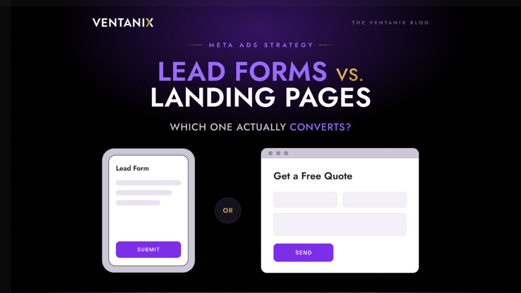 A diagram showing a lead form window on the left and a browser window (with form) on the right.