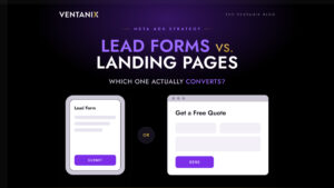 A diagram showing a lead form window on the left and a browser window (with form) on the right.