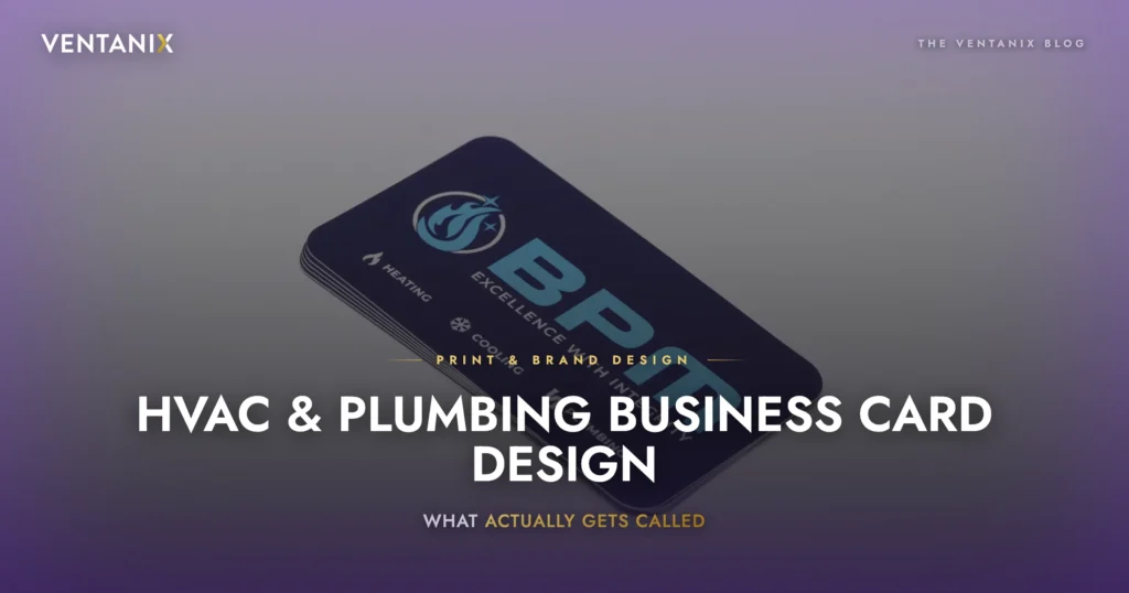 Soft-touch laminated HVAC business card with spot detail for BPM Heating, Cooling & Plumbing